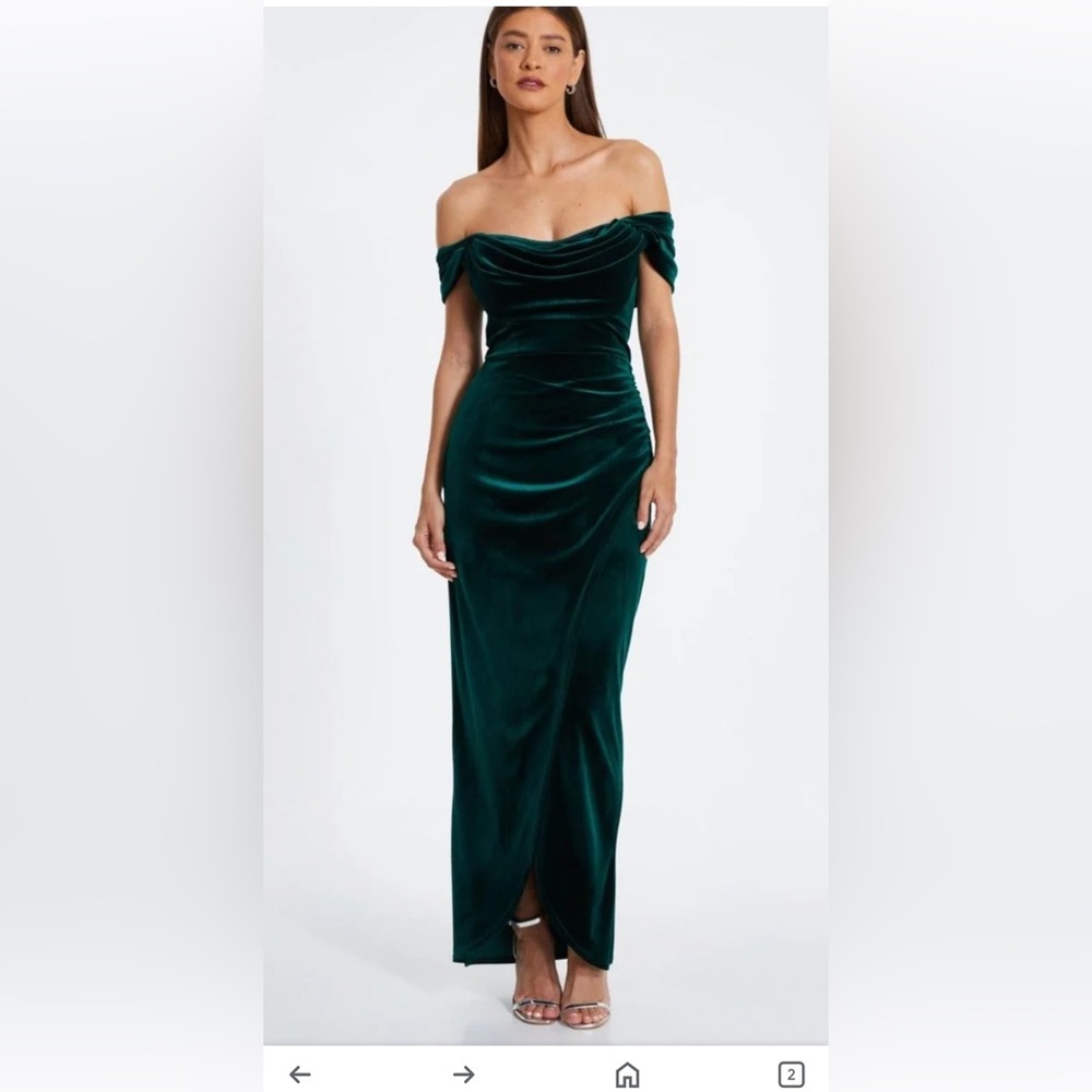 NWT QUIZ Women’s velvet cowl detail Bardot maxi dress size 14